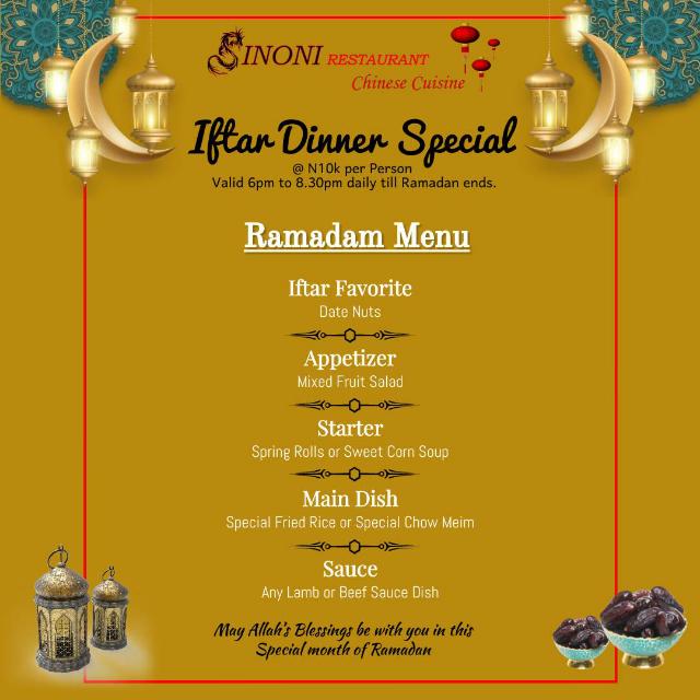 Ramadan: Sinoni Chinese Restaurant declares Iftar Dinner Special