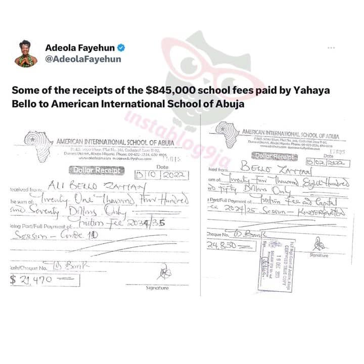 Exposed: AIS releases official transanctions receipt on Yahaya Bello