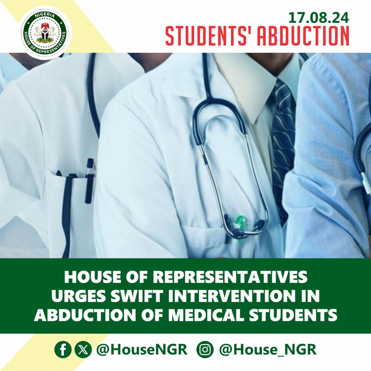 Reps urge security agencies Intervene in Medical Students’ abduction 