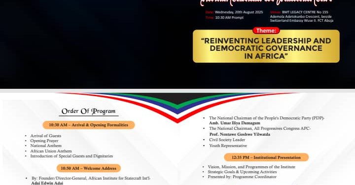 African Institute for NSTITUTE FOR Statecraft Int’l Set to Hold Inaugural Lecture
